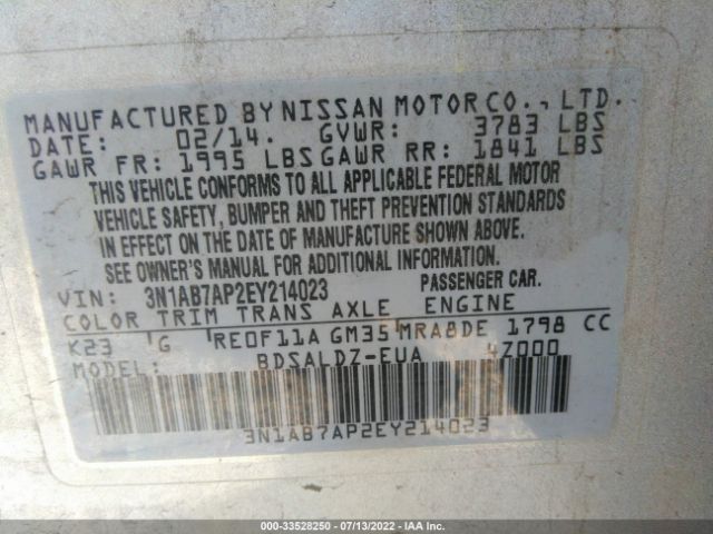 Photo 8 VIN: 3N1AB7AP2EY214023 - NISSAN SENTRA 