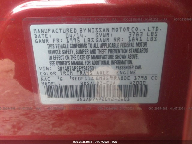 Photo 8 VIN: 3N1AB7AP2EY242601 - NISSAN SENTRA 