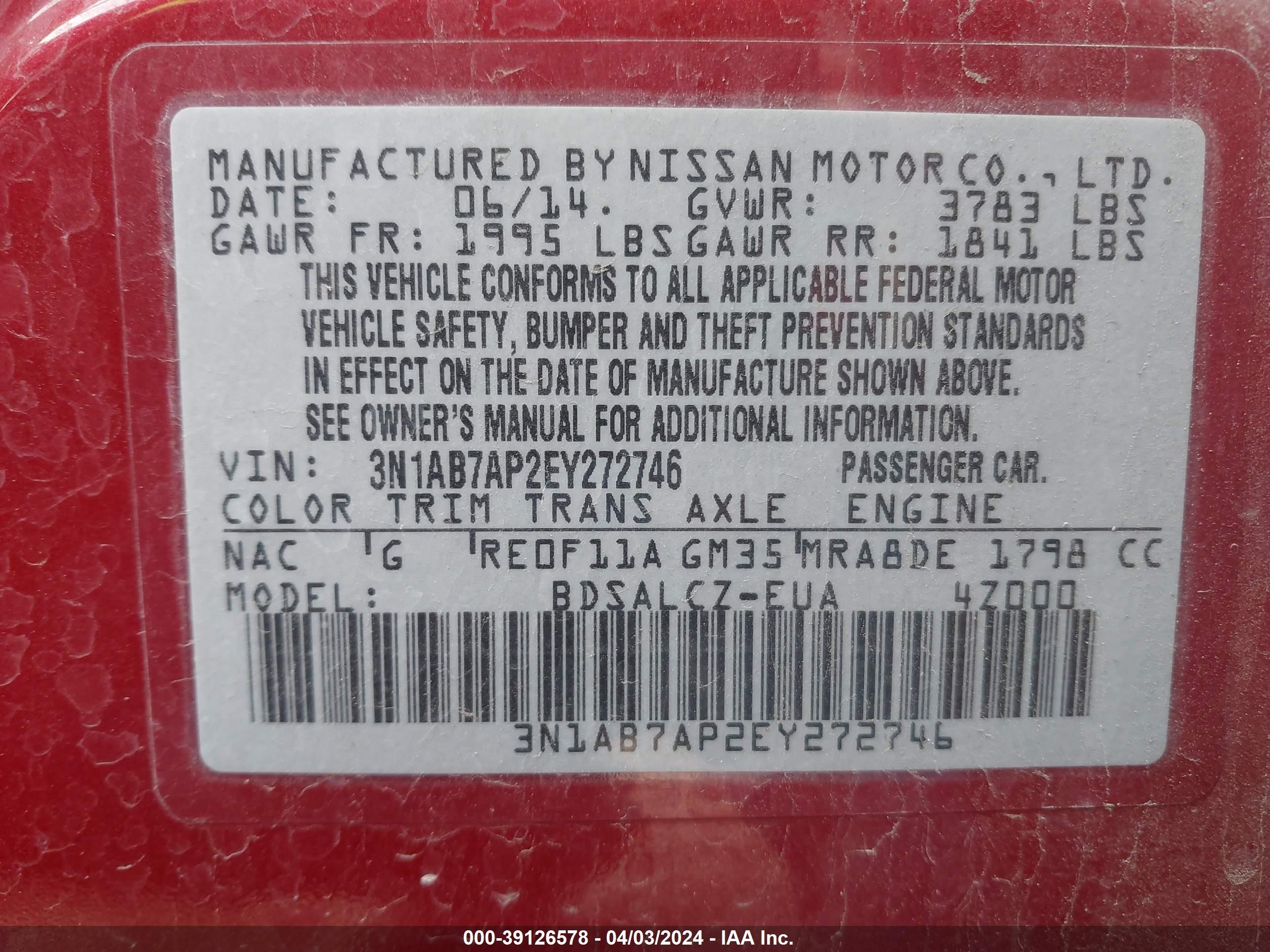 Photo 8 VIN: 3N1AB7AP2EY272746 - NISSAN SENTRA 