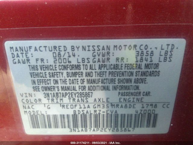 Photo 8 VIN: 3N1AB7AP2EY285867 - NISSAN SENTRA 