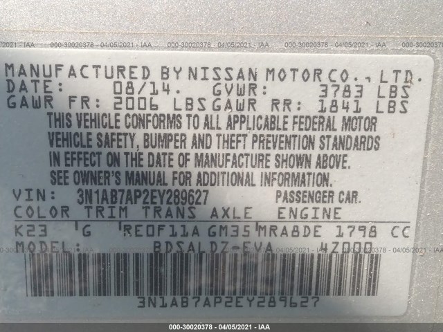 Photo 8 VIN: 3N1AB7AP2EY289627 - NISSAN SENTRA 