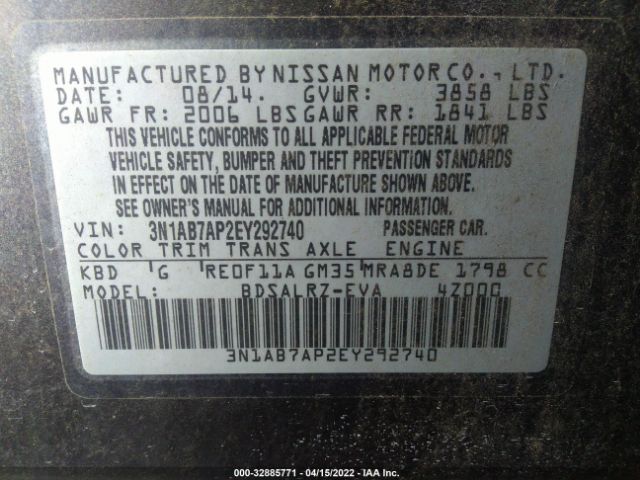 Photo 8 VIN: 3N1AB7AP2EY292740 - NISSAN SENTRA 