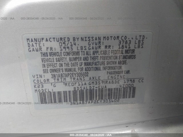 Photo 8 VIN: 3N1AB7AP2EY305602 - NISSAN SENTRA 