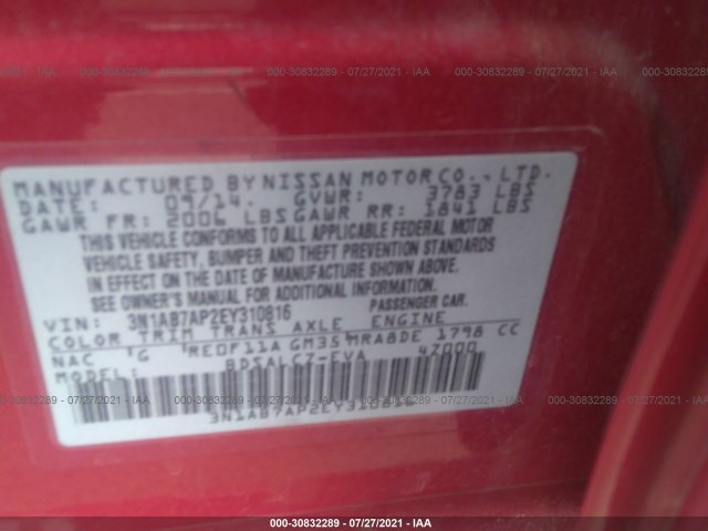 Photo 8 VIN: 3N1AB7AP2EY310816 - NISSAN SENTRA 