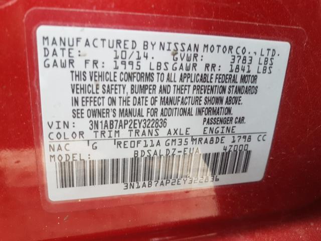 Photo 9 VIN: 3N1AB7AP2EY322836 - NISSAN SENTRA S 