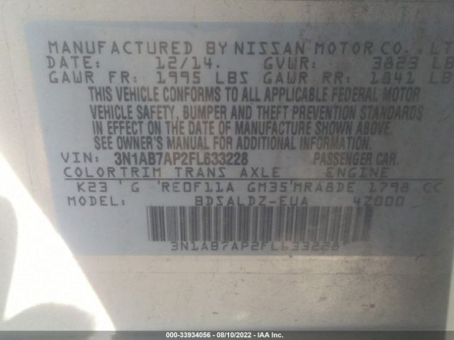 Photo 8 VIN: 3N1AB7AP2FL633228 - NISSAN SENTRA 