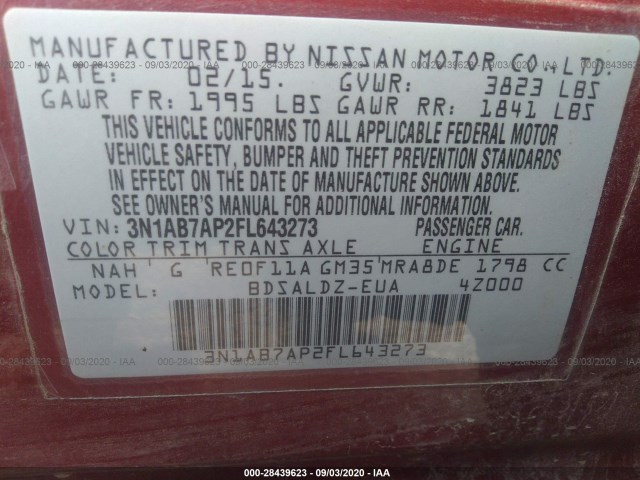 Photo 8 VIN: 3N1AB7AP2FL643273 - NISSAN SENTRA 