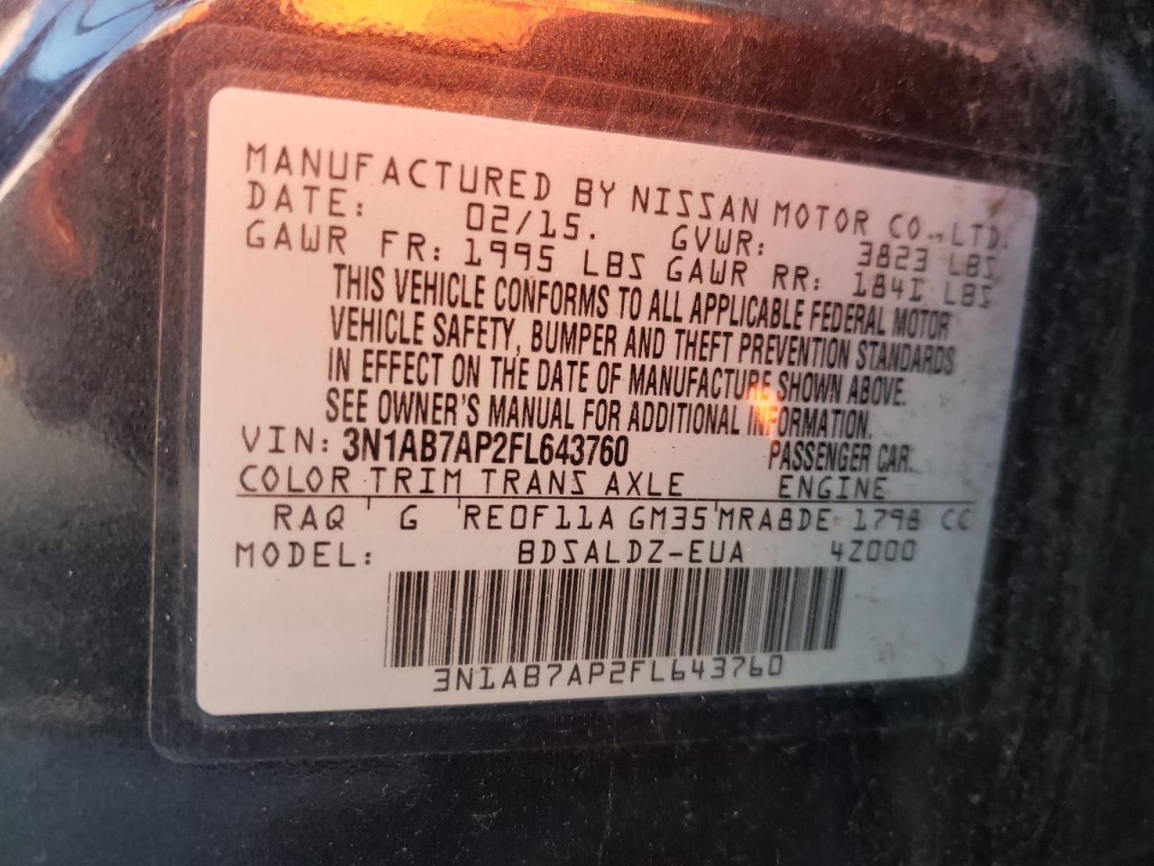 Photo 12 VIN: 3N1AB7AP2FL643760 - NISSAN SENTRA 