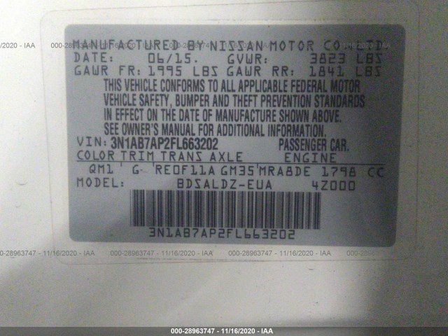 Photo 8 VIN: 3N1AB7AP2FL663202 - NISSAN SENTRA 