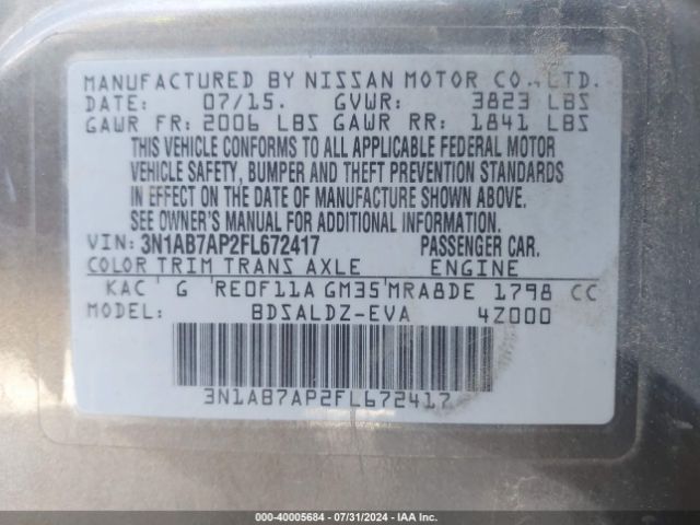 Photo 8 VIN: 3N1AB7AP2FL672417 - NISSAN SENTRA 