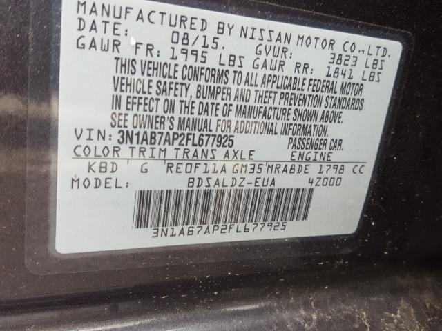 Photo 9 VIN: 3N1AB7AP2FL677925 - NISSAN SENTRA S 