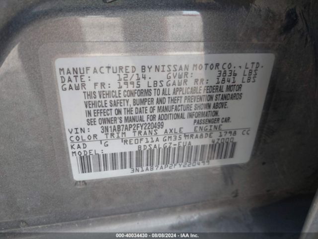 Photo 8 VIN: 3N1AB7AP2FY220499 - NISSAN SENTRA 