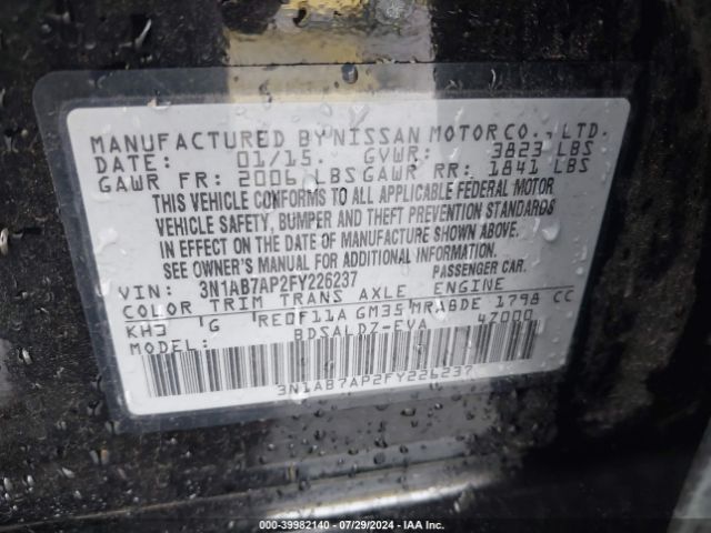 Photo 8 VIN: 3N1AB7AP2FY226237 - NISSAN SENTRA 