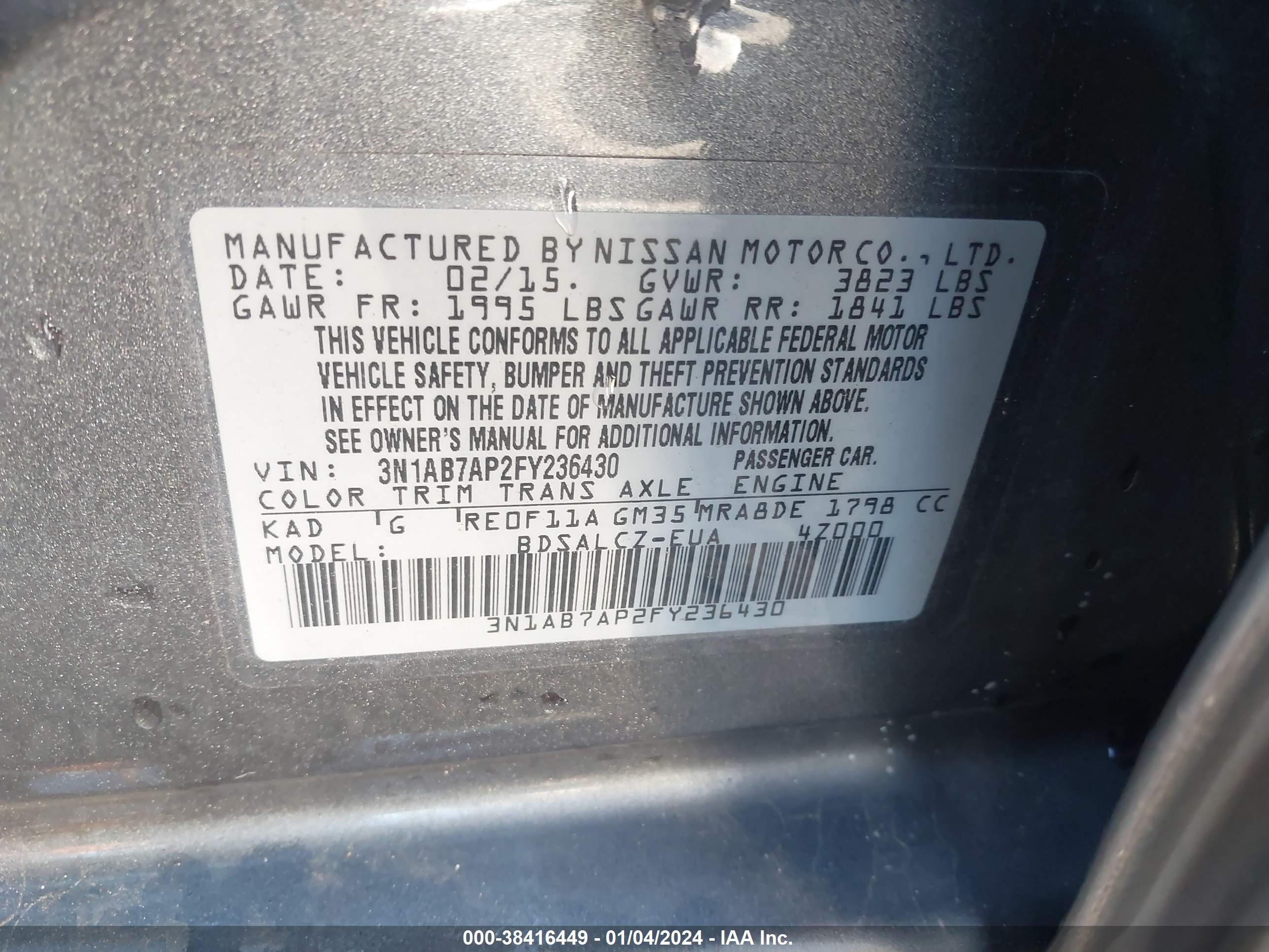 Photo 8 VIN: 3N1AB7AP2FY236430 - NISSAN SENTRA 