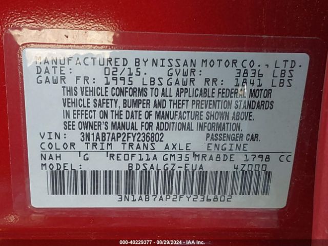 Photo 8 VIN: 3N1AB7AP2FY236802 - NISSAN SENTRA 