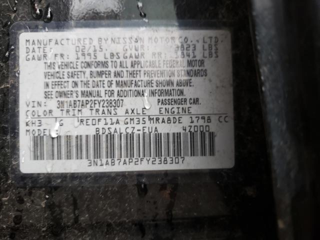 Photo 9 VIN: 3N1AB7AP2FY238307 - NISSAN SENTRA S 