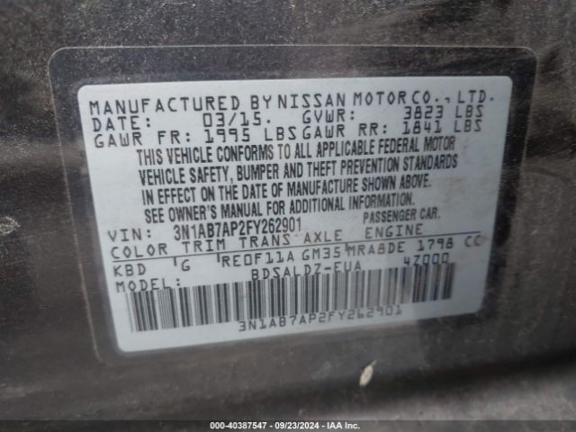 Photo 8 VIN: 3N1AB7AP2FY262901 - NISSAN SENTRA 