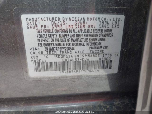 Photo 8 VIN: 3N1AB7AP2FY296644 - NISSAN SENTRA 