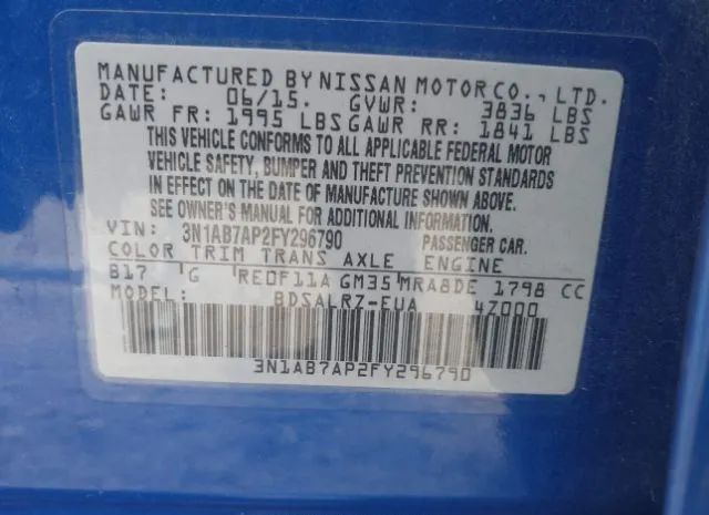 Photo 8 VIN: 3N1AB7AP2FY296790 - NISSAN SENTRA 