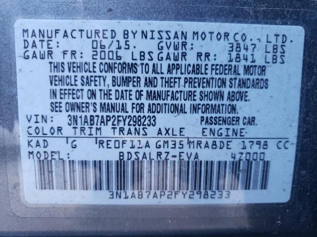 Photo 9 VIN: 3N1AB7AP2FY298233 - NISSAN SENTRA 