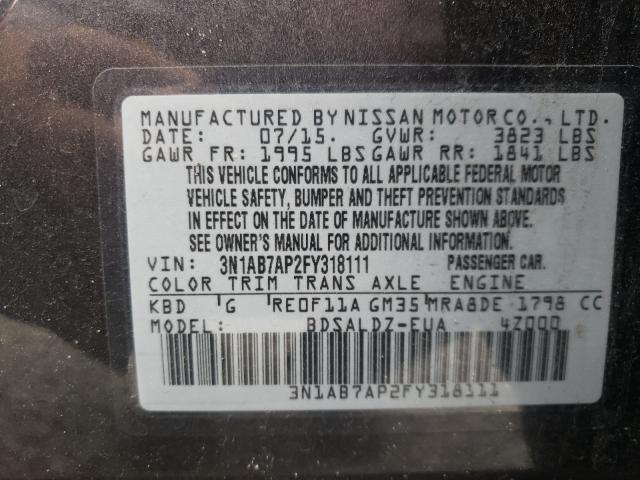 Photo 9 VIN: 3N1AB7AP2FY318111 - NISSAN SENTRA S 