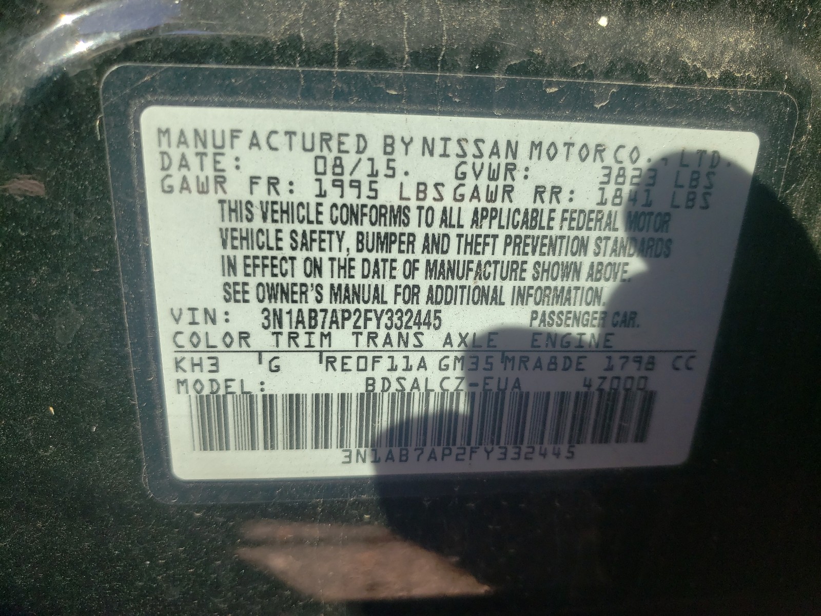 Photo 9 VIN: 3N1AB7AP2FY332445 - NISSAN SENTRA S 