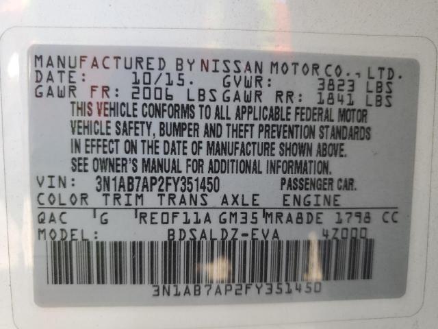 Photo 11 VIN: 3N1AB7AP2FY351450 - NISSAN SENTRA S 