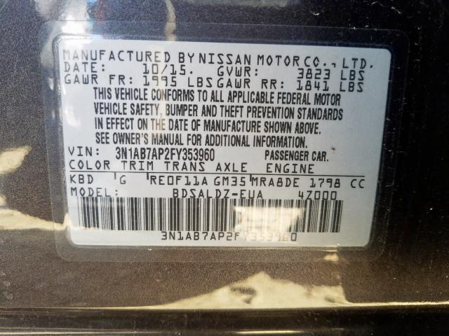 Photo 9 VIN: 3N1AB7AP2FY353960 - NISSAN SENTRA S 