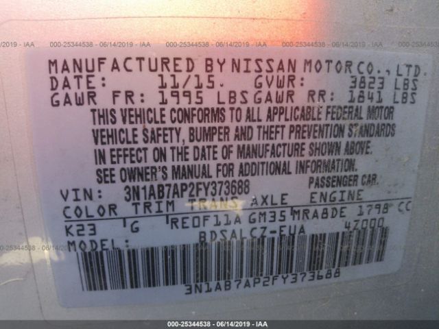 Photo 8 VIN: 3N1AB7AP2FY373688 - NISSAN SENTRA 