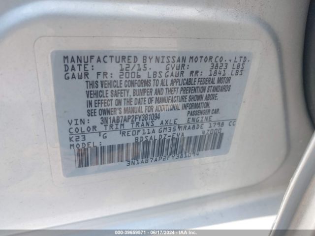 Photo 8 VIN: 3N1AB7AP2FY381094 - NISSAN SENTRA 