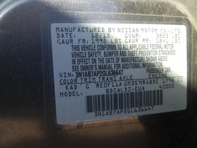 Photo 9 VIN: 3N1AB7AP2GL636647 - NISSAN SENTRA S 