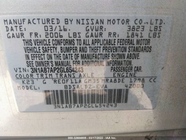 Photo 8 VIN: 3N1AB7AP2GL654243 - NISSAN SENTRA 