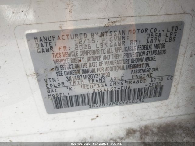 Photo 8 VIN: 3N1AB7AP2GY210590 - NISSAN SENTRA 