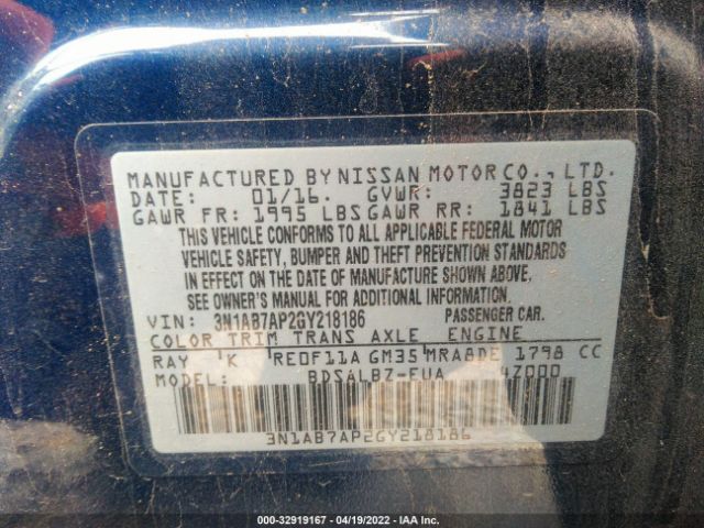 Photo 8 VIN: 3N1AB7AP2GY218186 - NISSAN SENTRA 