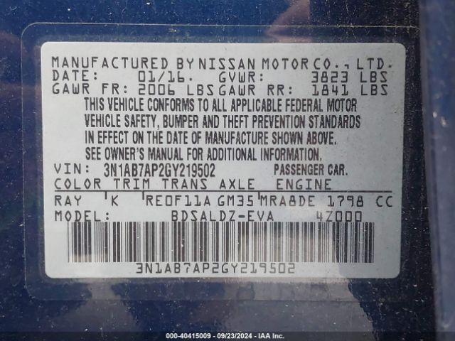 Photo 8 VIN: 3N1AB7AP2GY219502 - NISSAN SENTRA 