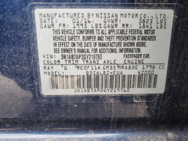 Photo 9 VIN: 3N1AB7AP2GY219760 - NISSAN SENTRA S 