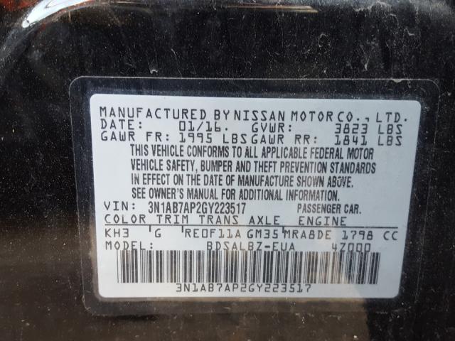 Photo 9 VIN: 3N1AB7AP2GY223517 - NISSAN SENTRA S 