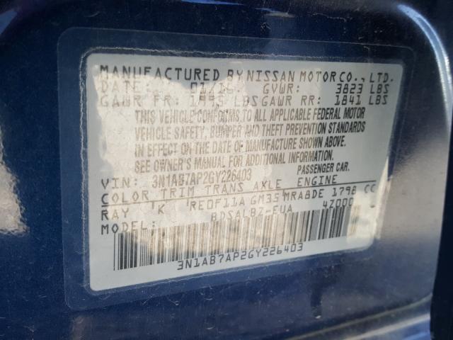 Photo 9 VIN: 3N1AB7AP2GY226403 - NISSAN SENTRA S 