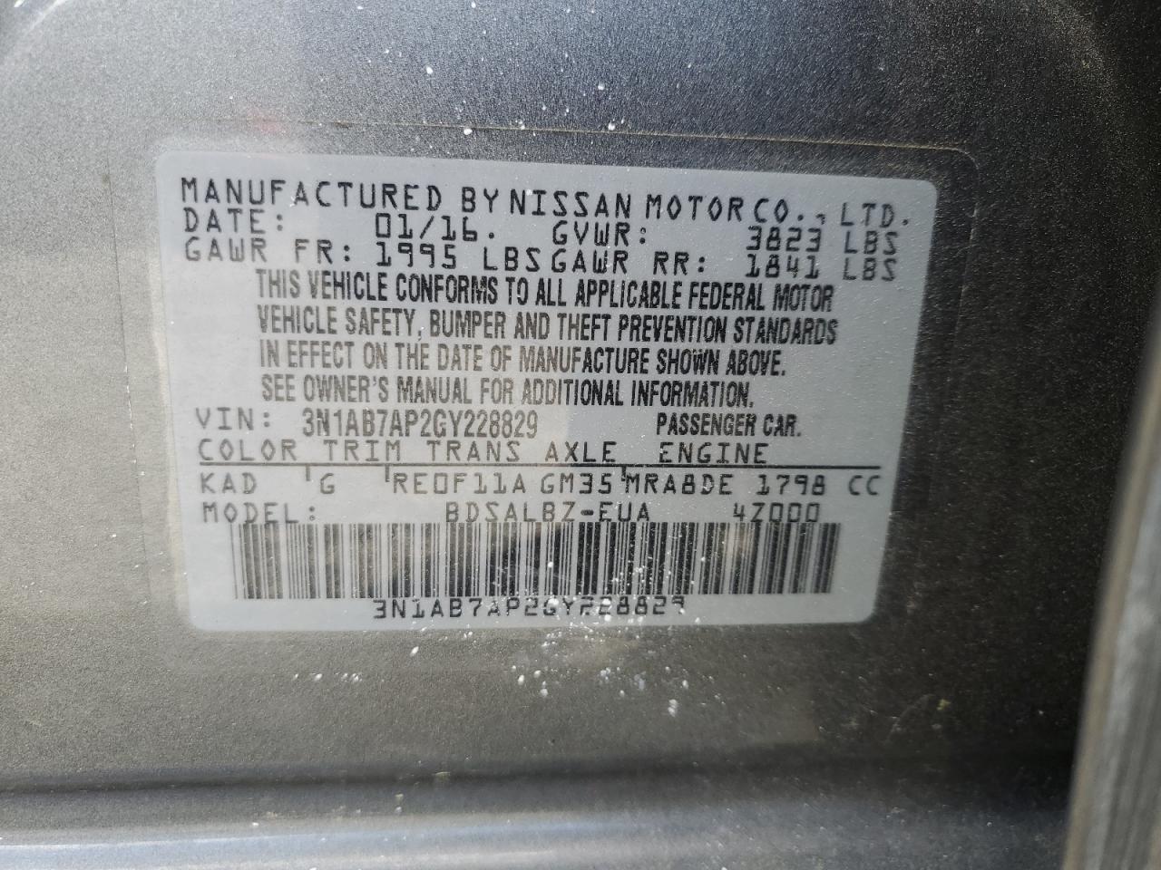 Photo 12 VIN: 3N1AB7AP2GY228829 - NISSAN SENTRA 