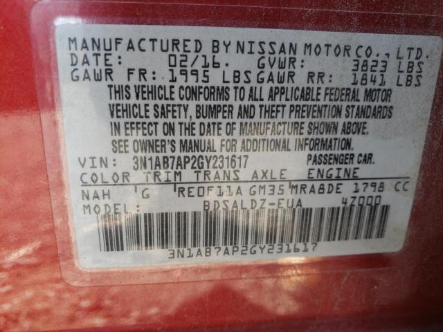 Photo 11 VIN: 3N1AB7AP2GY231617 - NISSAN SENTRA 