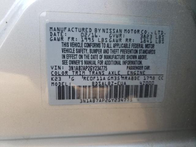 Photo 12 VIN: 3N1AB7AP2GY234775 - NISSAN SENTRA S 