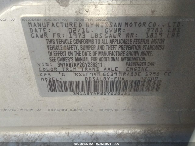 Photo 8 VIN: 3N1AB7AP2GY238311 - NISSAN SENTRA 