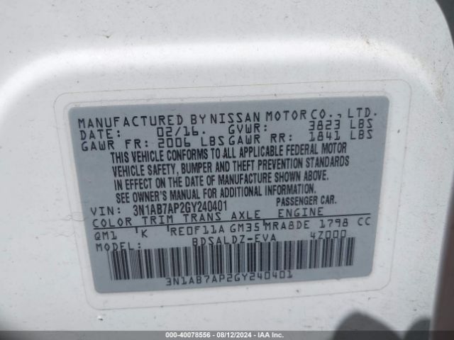 Photo 8 VIN: 3N1AB7AP2GY240401 - NISSAN SENTRA 