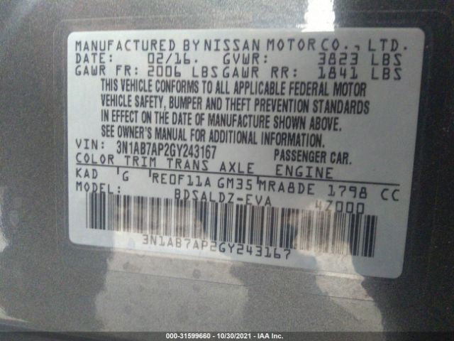 Photo 8 VIN: 3N1AB7AP2GY243167 - NISSAN SENTRA 