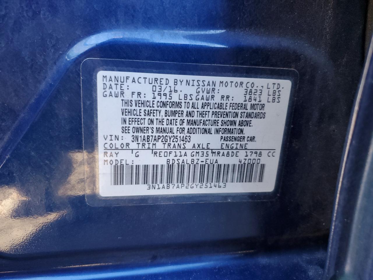 Photo 11 VIN: 3N1AB7AP2GY251463 - NISSAN SENTRA 