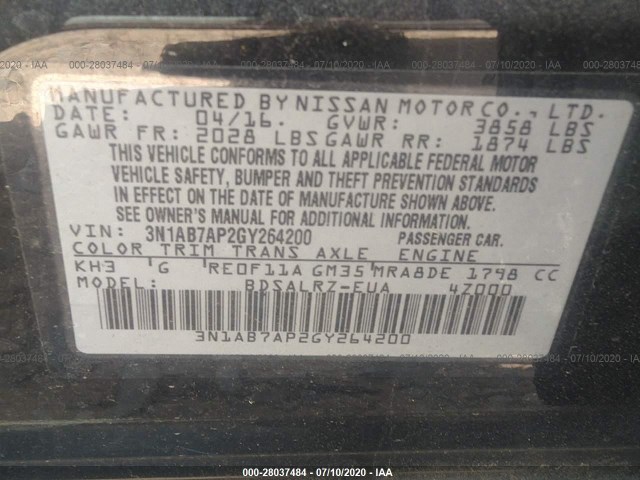 Photo 8 VIN: 3N1AB7AP2GY264200 - NISSAN SENTRA 