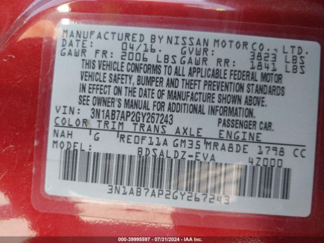 Photo 8 VIN: 3N1AB7AP2GY267243 - NISSAN SENTRA 