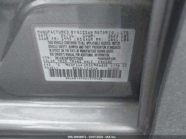 Photo 8 VIN: 3N1AB7AP2GY272426 - NISSAN SENTRA 