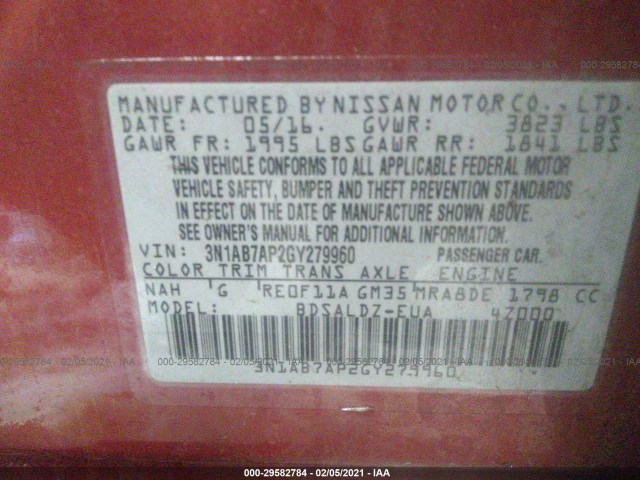 Photo 8 VIN: 3N1AB7AP2GY279960 - NISSAN SENTRA 