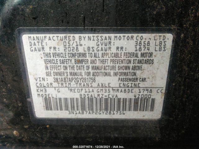 Photo 8 VIN: 3N1AB7AP2GY281756 - NISSAN SENTRA 